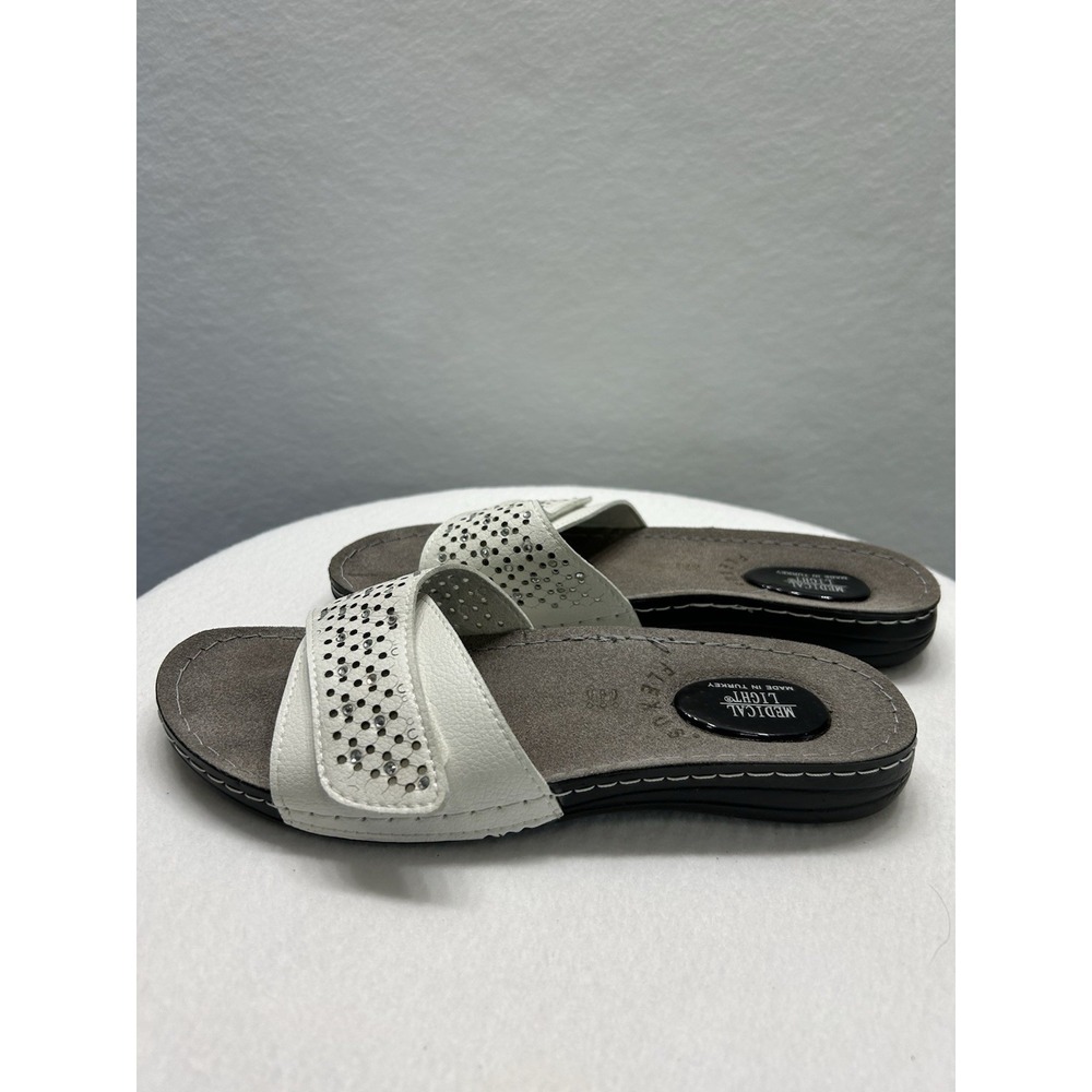 Flexus Medical Light Women's Sandals Size 38=US 7-7.5 White Rhinestones Turkey‎